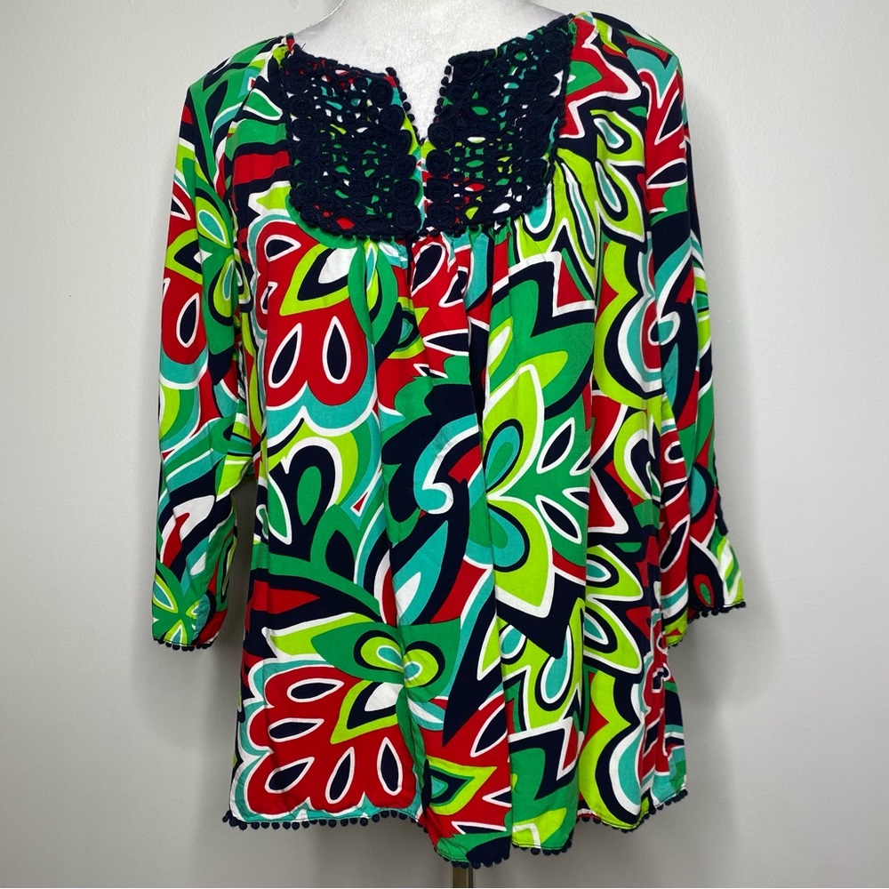 Crown & Ivy colorful boho peasant top size medium